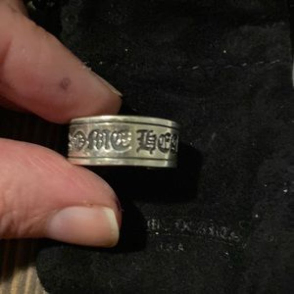 Chrome Hearts silver scroll label ring